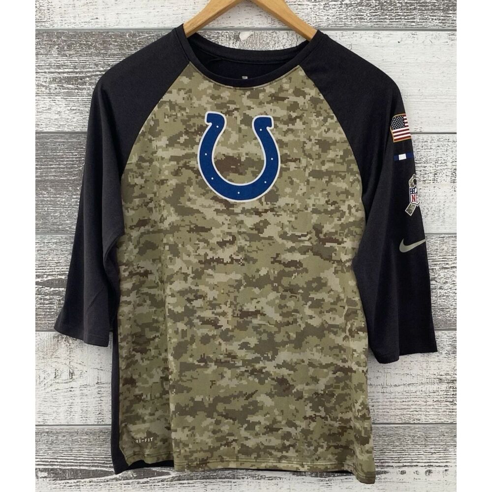 Nike Indianapolis Colts Shirt Youth Sz M Camo Salute to Service Athletic Dri Fit